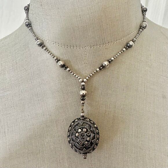 Artisan Bali Sterling Silver Graduated Bead Lariat Necklace - Picture 1 of 9